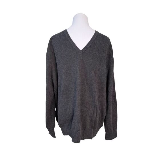 Lands End Gray Cotton V-neck Sweater sz XL 46/48 Modern‎ Classic - Picture 1 of 9
